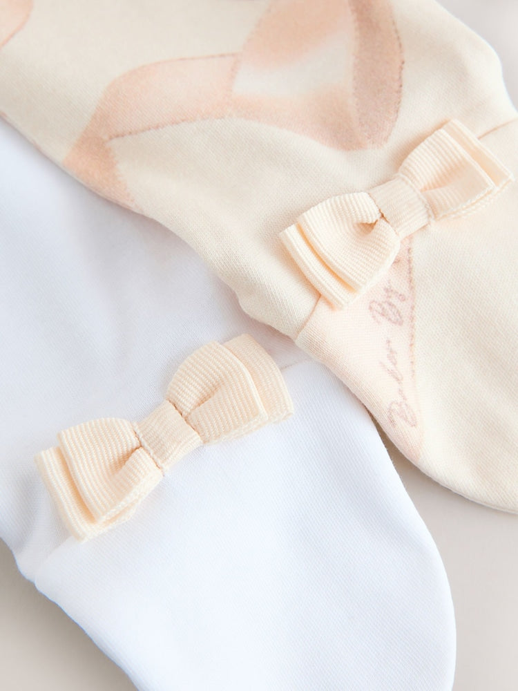 Baker by Ted Baker 2 Pack 100% Cotton Bow Printed Sleepsuits