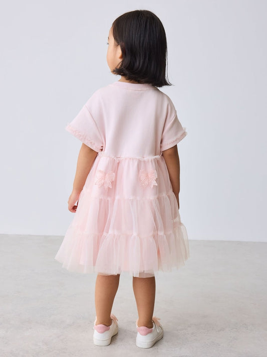 Baker by Ted Baker Pink Mesh 3D Bow Skirted Mockable Dress