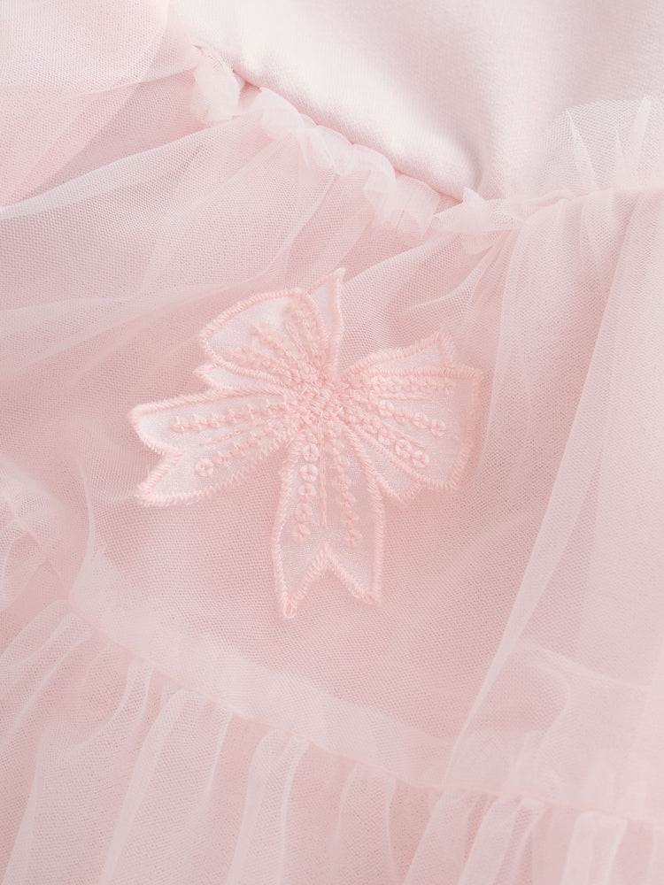 Baker by Ted Baker Pink Mesh 3D Bow Skirted Mockable Dress