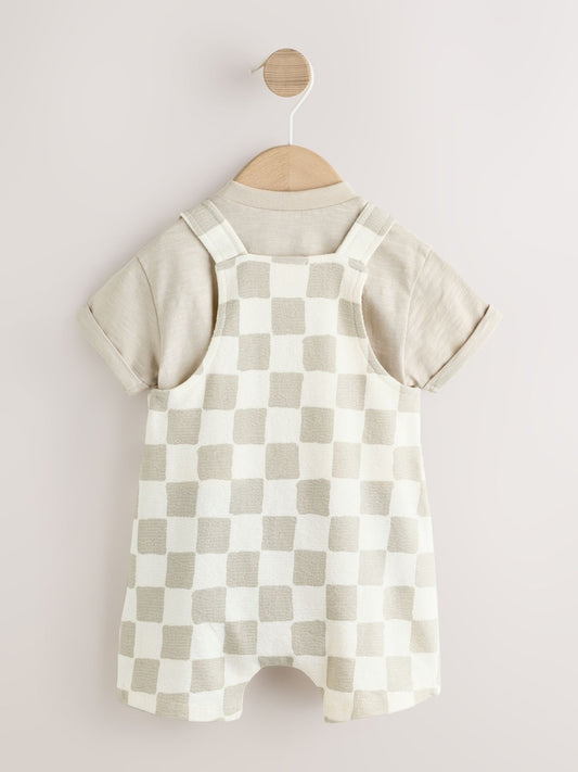 Black/White Checkerboard Jersey Dungarees and Bodysuit Baby Set (0mths-2yrs)