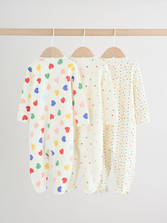 Blue/White Two Way Zip Baby Sleepsuit 3 Pack (0mths-2yrs)