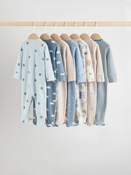 Blue 7 Pack Baby Footless Two Way Zip Sleepsuits 4 Pack Immediate
