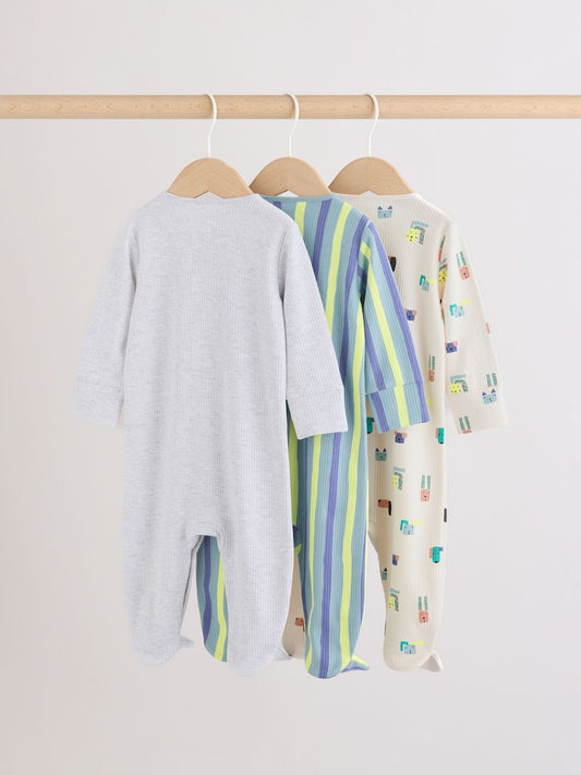 Blue Dog Two Way Zip Baby Sleepsuits 3 Pack (0mths-2yrs)