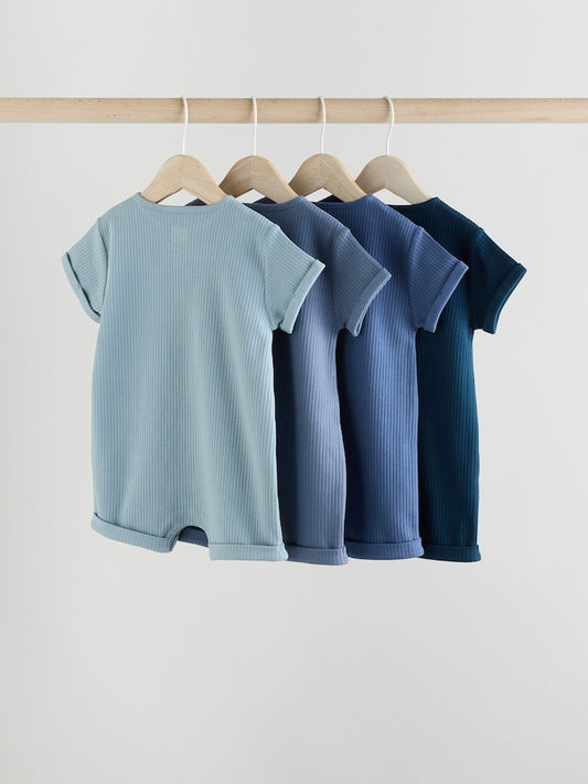 Blue Grandad Button Neck 4 Pack Baby Rompers