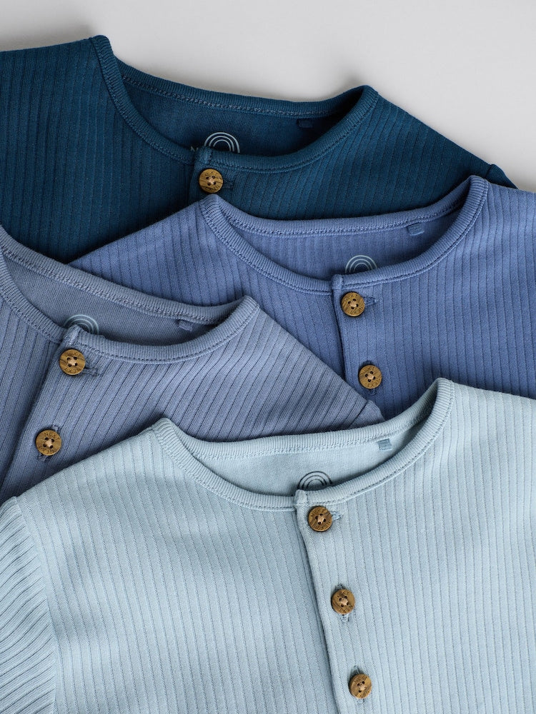 Blue Grandad Button Neck 4 Pack Baby Rompers