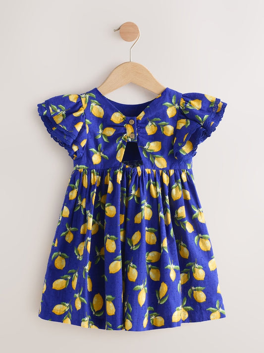 Blue Lemon Print Angel Sleeve Dress (3mths-8yrs)