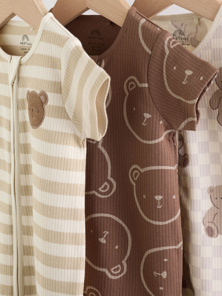 Brown Two Way Zip Baby Rompers 3 Pack Immediate