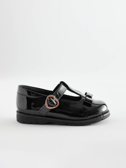 Black Patent Standard Fit (F) School Junior Bow T-Bar Shoes image 2