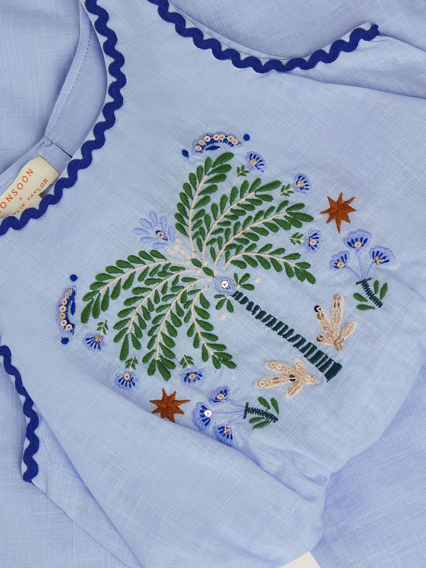 Monsoon Blue Charlie Taylor Embroidered Top & Trousers Set image 3