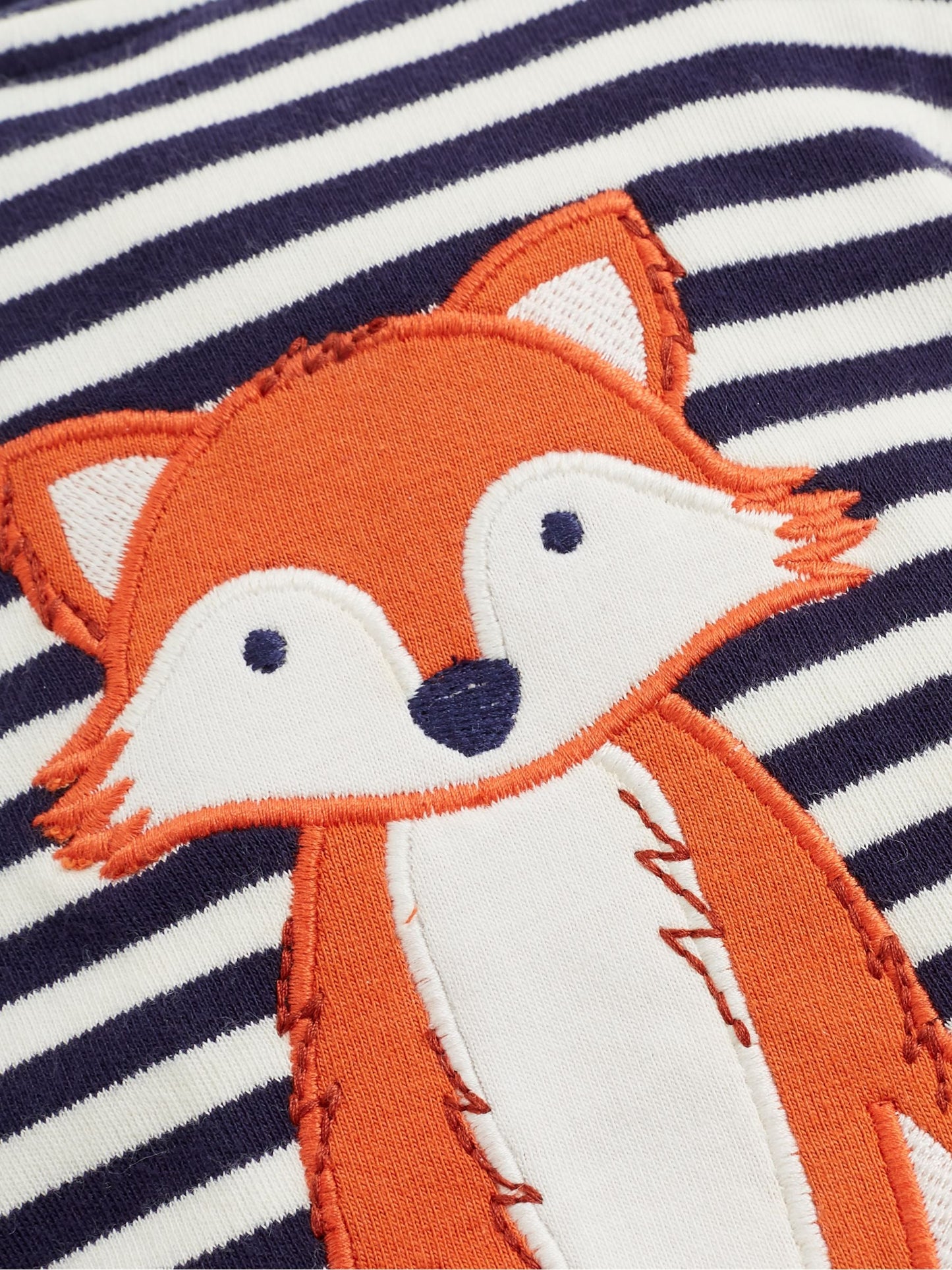 JoJo Maman Bébé Navy Blue Ecru Cream Stripe Fox Appliqué Zip Cotton Baby Sleepsuit image 6
