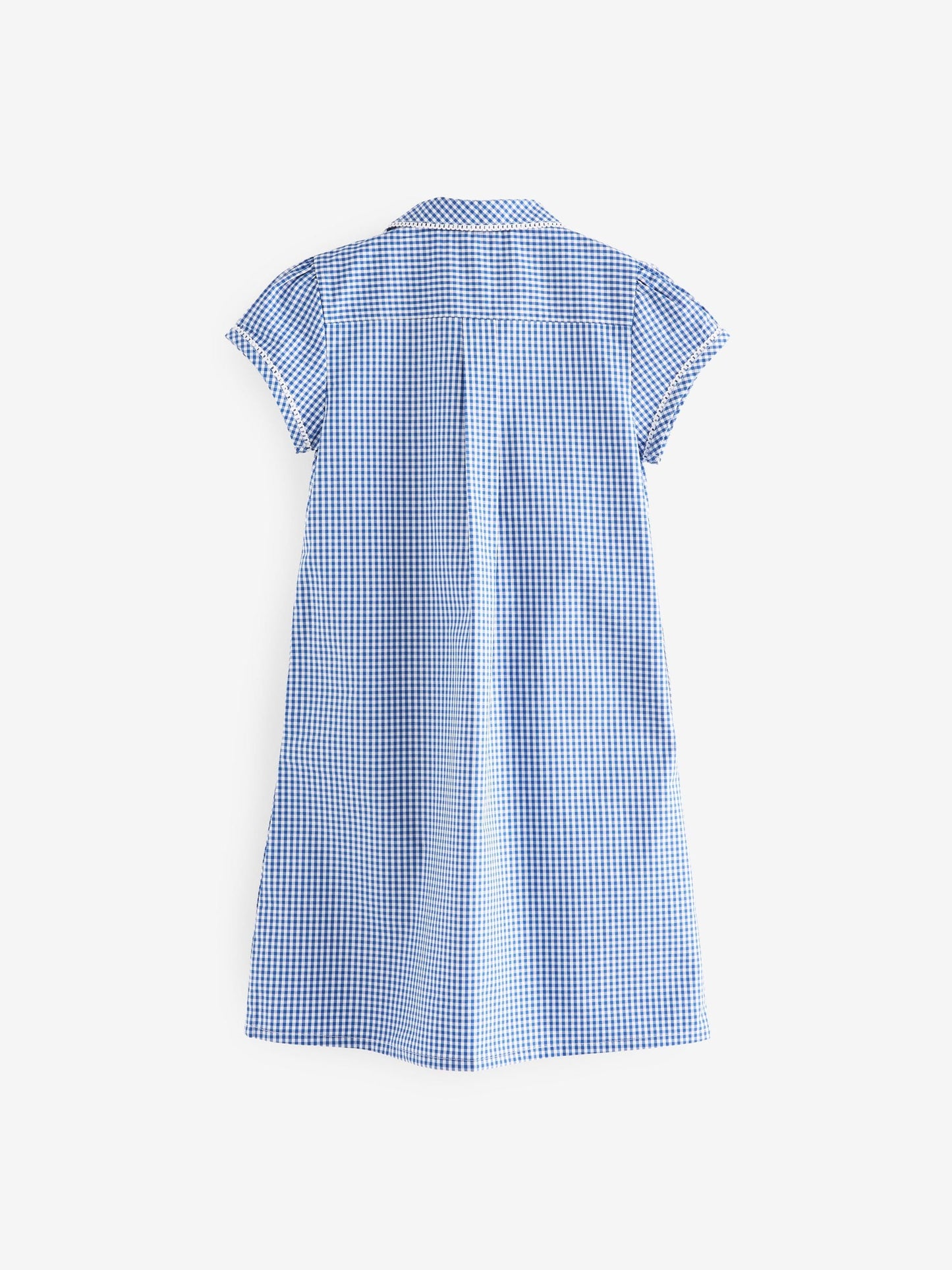 Mid Blue Cotton Rich Button Front Lace Gingham School Dress (3-14yrs) image 6