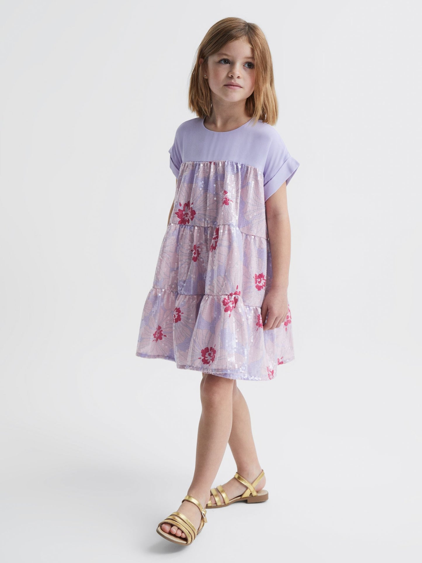 Dsiney Kidz - Reiss Lilac Lucie Sequin Print Tiered Dress image 3