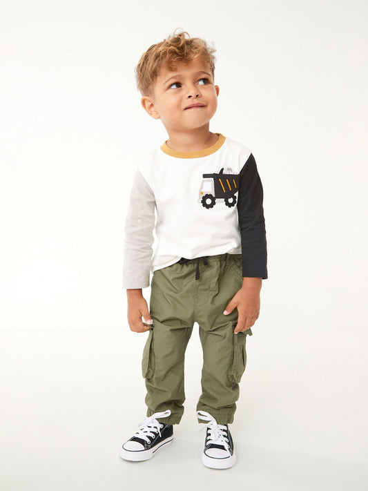 Khaki Green Lined Cargo Trousers (3mths-7yrs) image 2