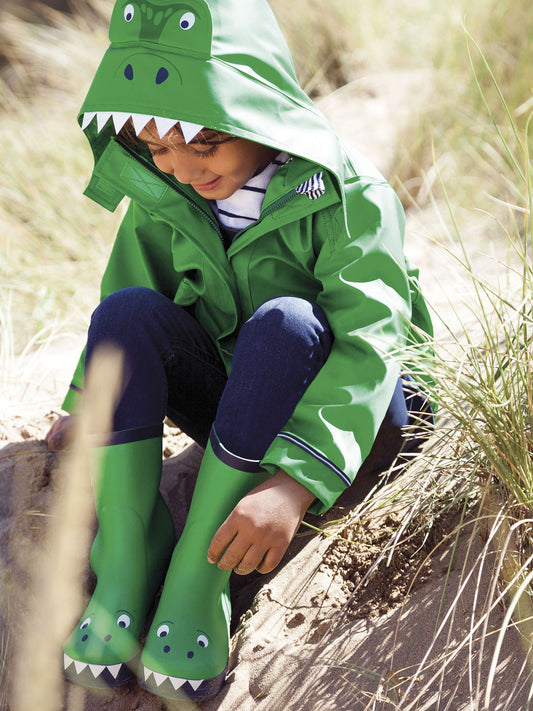 JoJo Maman Bébé Green Dino Printed Lined Wellies image 2