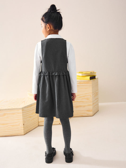Dsiney Kidz - Grey Zip Front Frill Waist School Pinafore Dress (3-14yrs) image 2