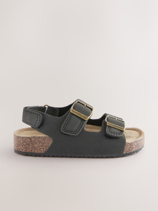 Black Standard Fit (F) Double Buckle Cushioned Footbed Sandals image 2