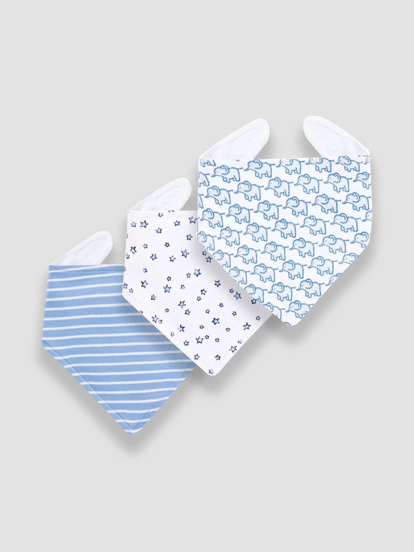 JoJo Maman Bébé Baby Blue 3-Pack Cotton Baby Dribble Bibs image 1