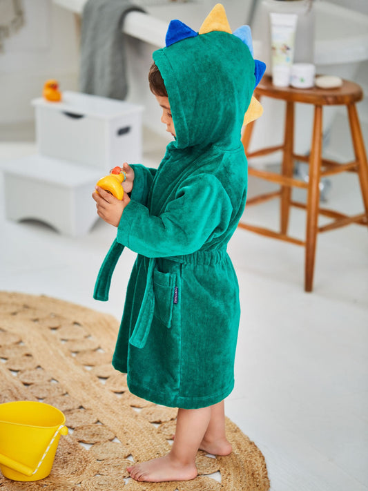 JoJo Maman Bébé Green Dinosaur Cotton Towelling Robe image 2