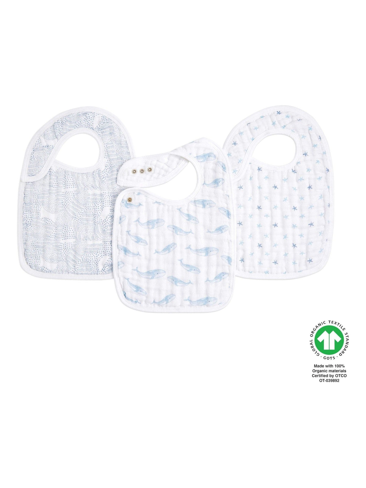 Dsiney Kidz - aden + anais White Rising Star 100% Cotton Muslin Snap Bibs 3 Pack image 1