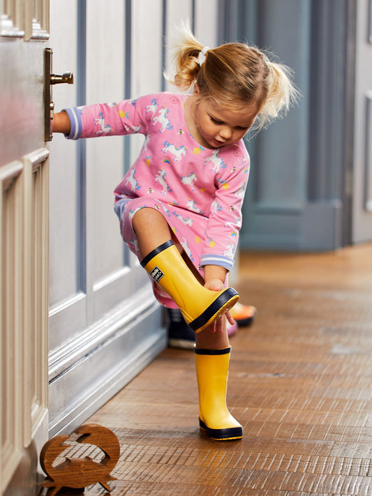 JoJo Maman Bébé Yellow Contrast Trim Lined Wellies image 2
