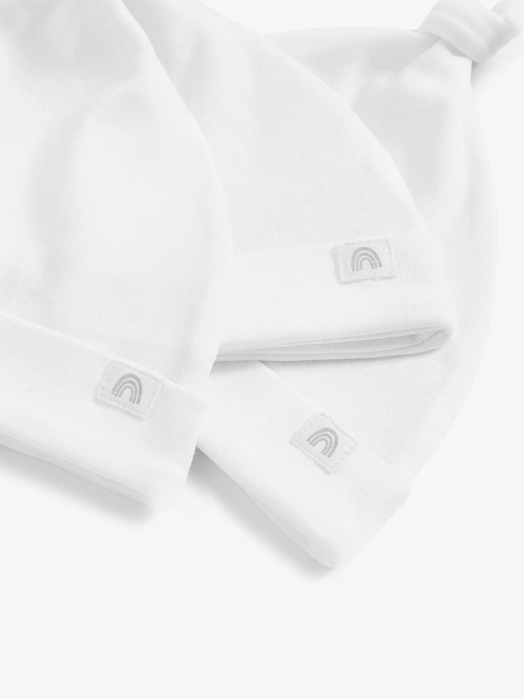 White 100% Cotton Tie Top Baby Hats 3 Pack (0-12mths)
