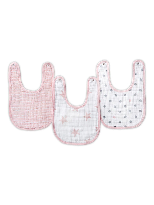 Dsiney Kidz - aden + anais Pink 100% Cotton Essentials Muslin Doll Snap Bibs 3 Pack image 1