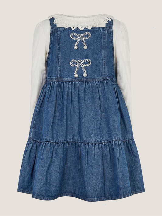 Dsiney Kidz - Monsoon Blue Long Sleeve Top & Denim Pinafore Dress Set image 2
