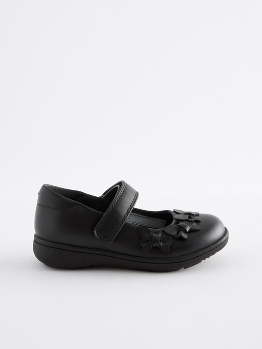 Matt Black Standard Fit (F) School Junior Butterfly Mary Jane Shoes image 2
