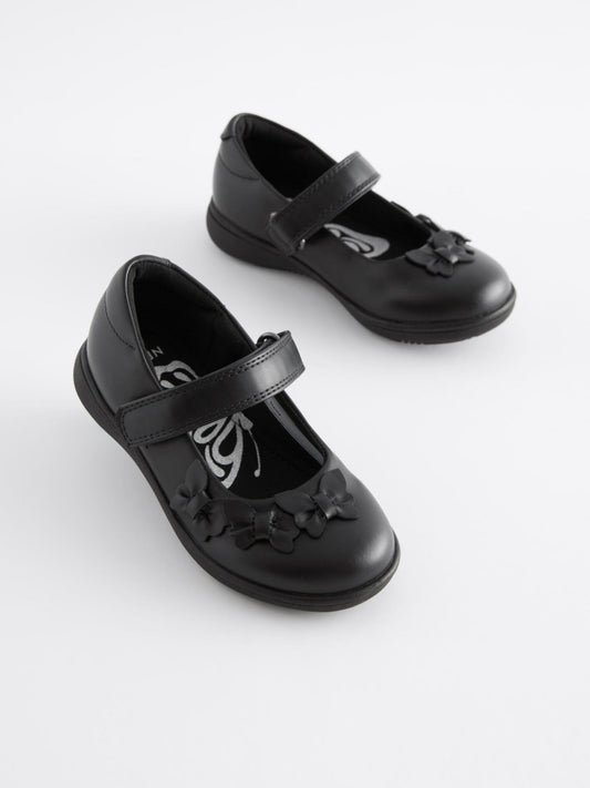 Matt Black Standard Fit (F) School Junior Butterfly Mary Jane Shoes image 2