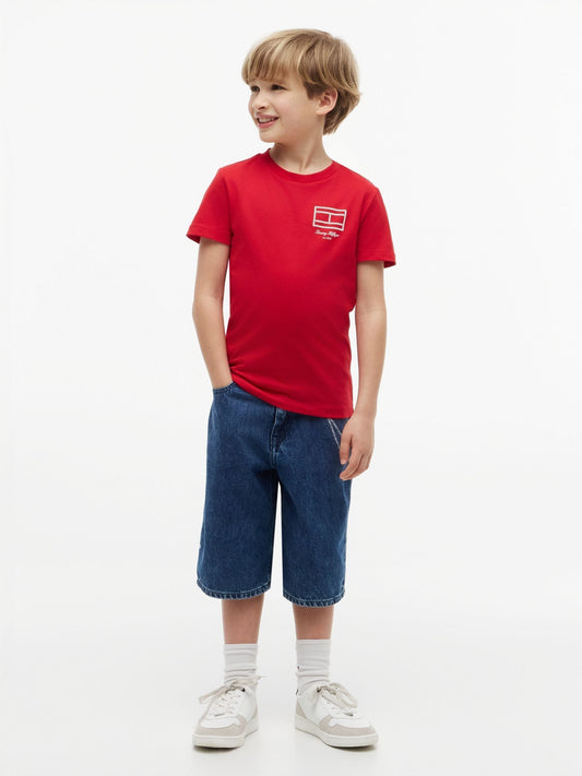 Tommy Hilfiger Red Outline Flag Logo Jersey T-Shirt image 2