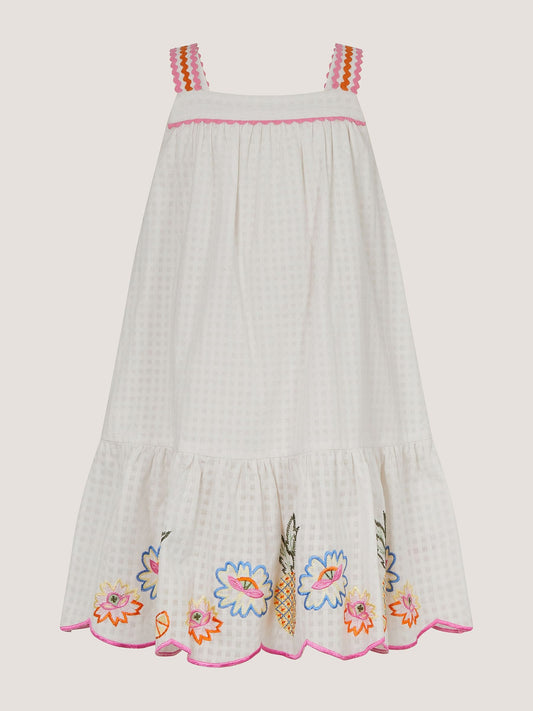 Dsiney Kidz - Monsoon White Pineapple Embroidered Scallop Trim Dress image 2