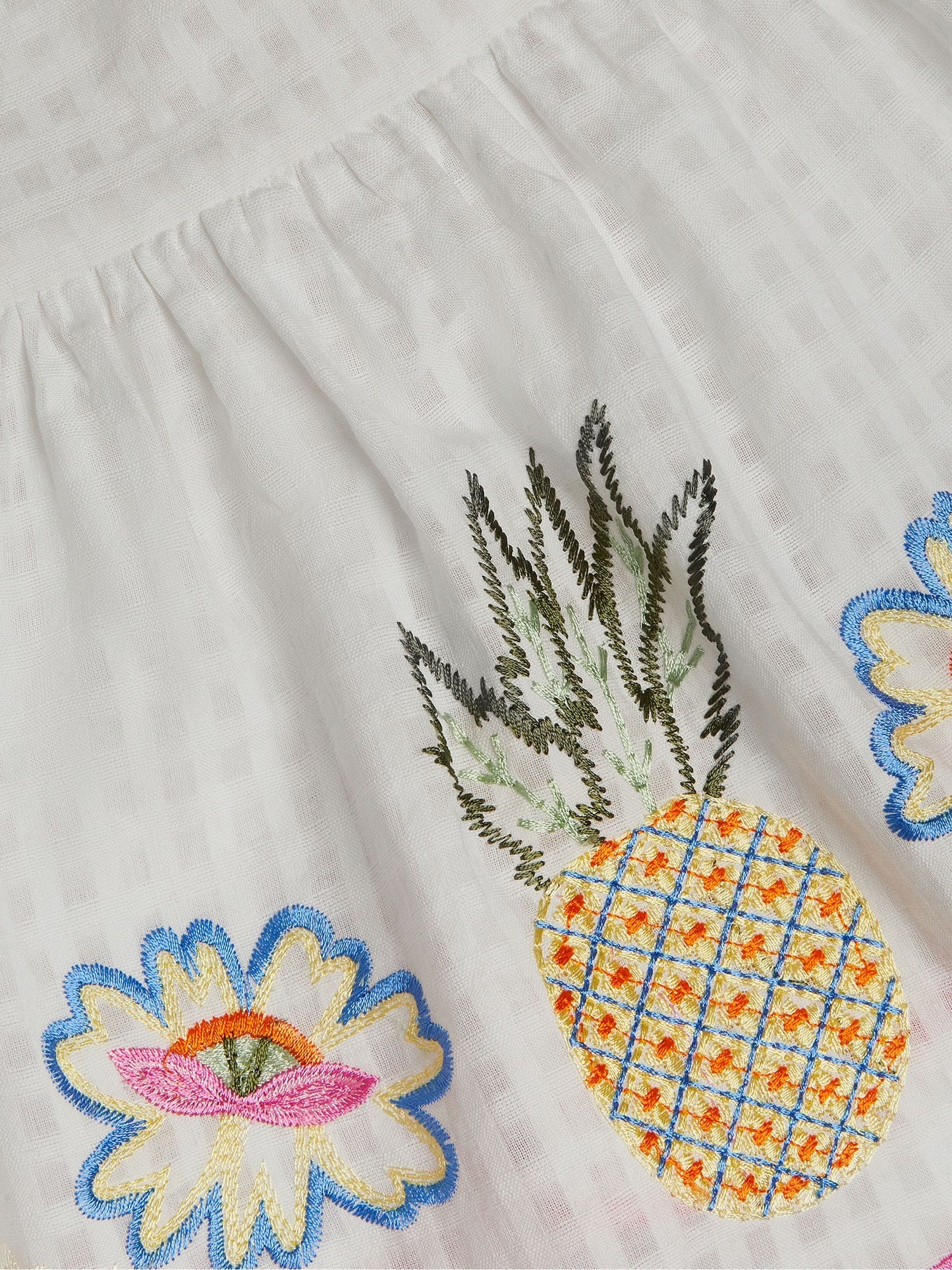 Monsoon White Pineapple Embroidered Scallop Trim Dress image 4