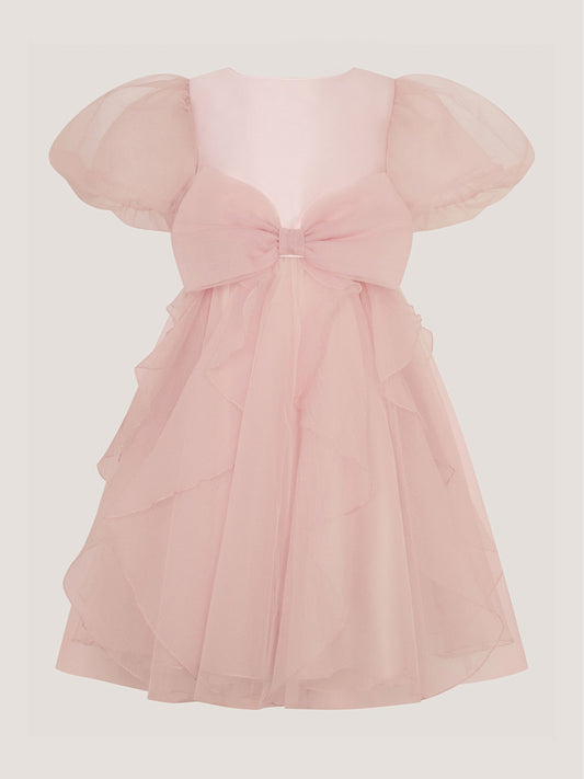 Dsiney Kidz - Monsoon Pink Raphela Puff Sleeve Bow Party Dress image 2