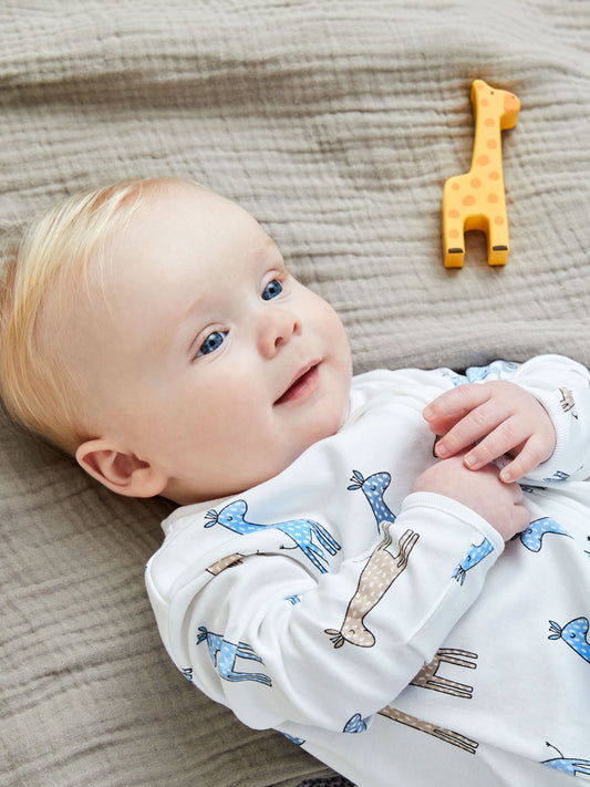 JoJo Maman Bébé White Giraffe Print Zip Cotton Baby Sleepsuit image 2