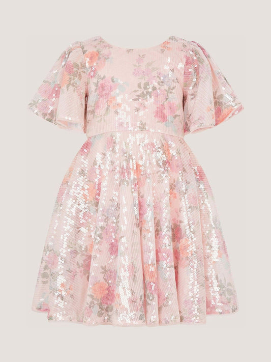 Dsiney Kidz - Monsoon Pink Fern Floral Sequin Party Dress image 2