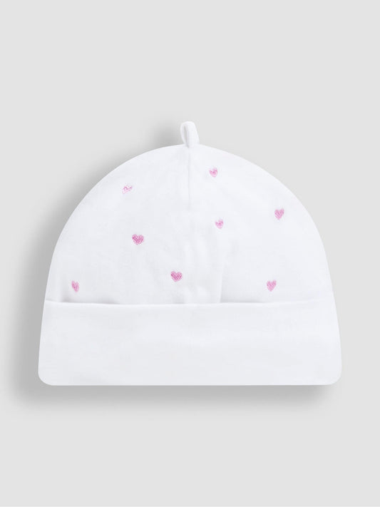JoJo Maman Bébé Pink Heart Embroidered Cotton Baby Hat image 2
