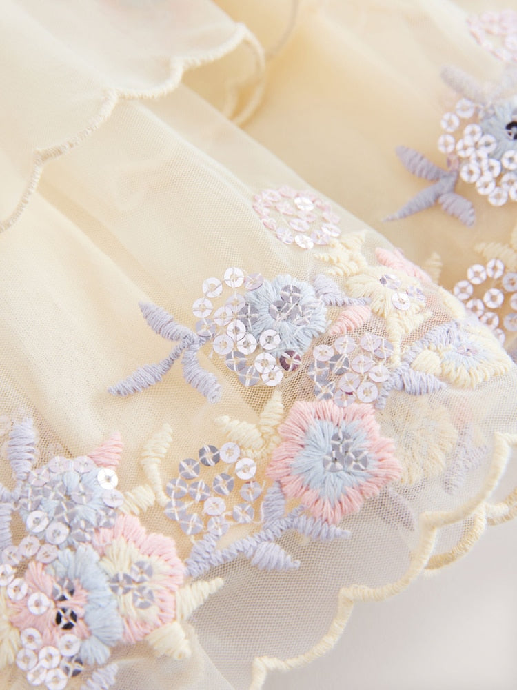Cream Embroidered Mesh Dress (3mths-7yrs)