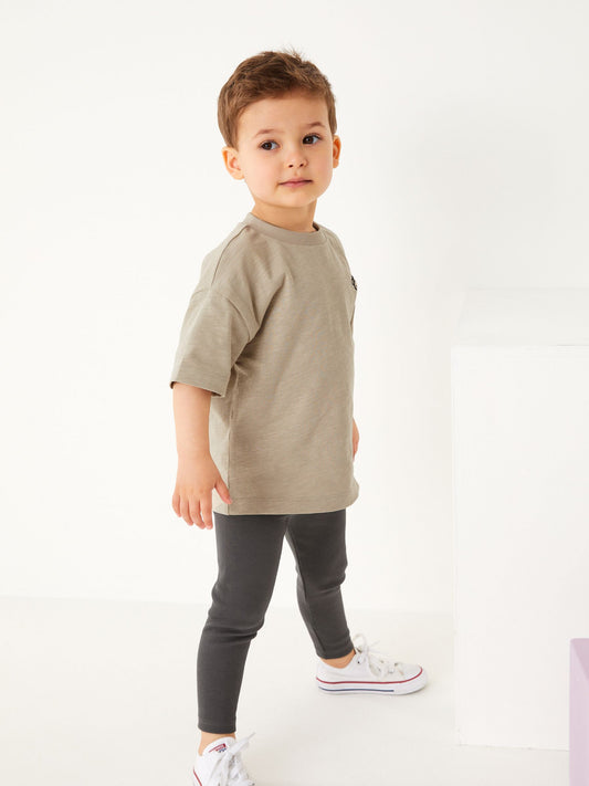 Neutral Oversized Short Sleeves 100% Cotton T-Shirt and Leggings Set (3mths-7yrs) image 3
