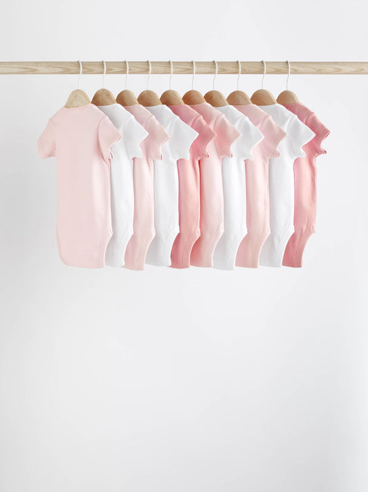 Dsiney Kidz - Pink/White 10 Pack Essential Short Sleeve Baby Bodysuits image 2