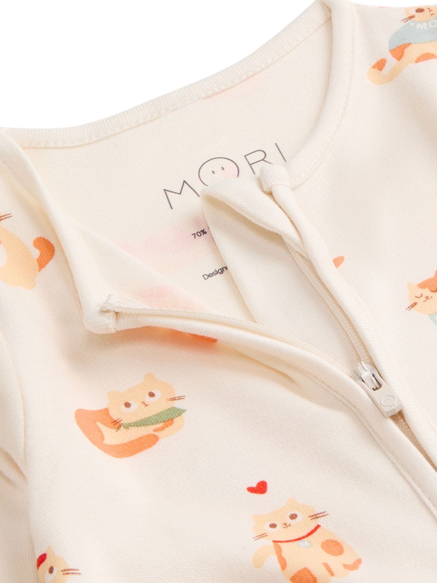 MORI Cream Cats Supersoft Two Way Zip Up Sleepsuit image 2