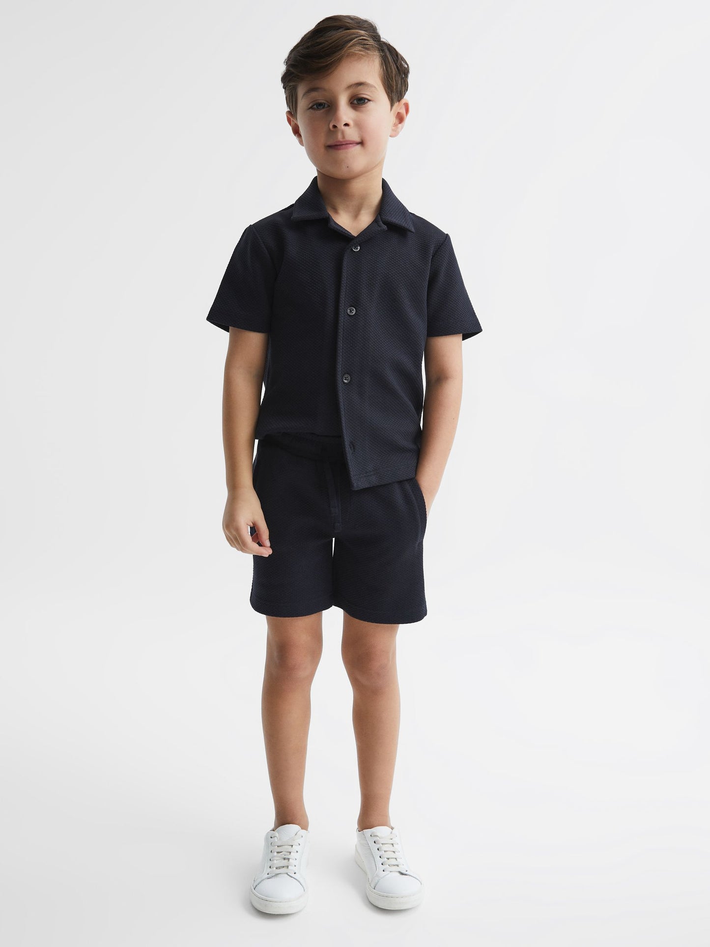 Dsiney Kidz - Reiss Navy Robin Slim Fit Textured Drawstring Shorts image 1