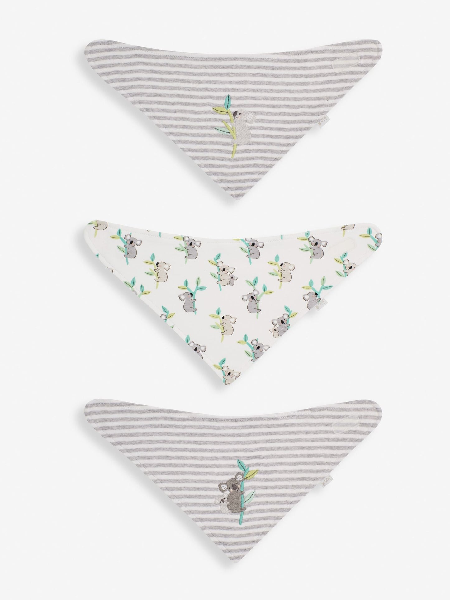 JoJo Maman Bébé Grey Koala 3-Pack Cotton Baby Dribble Bibs image 1