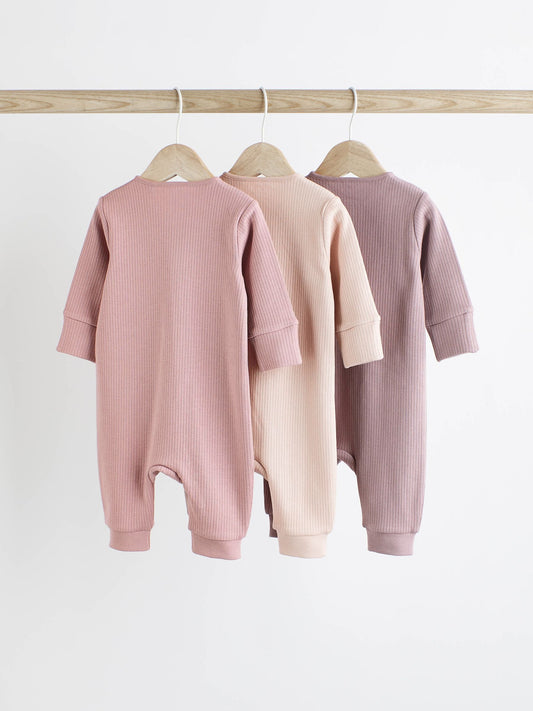 Pink 3 Pack Two Way Zip Baby Sleepsuits (0mths-3yrs) image 2