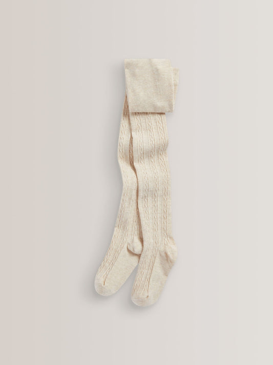 Oatmeal Cream/Brown Regular Length Cotton Rich Cable Tights 3 Pack image 3