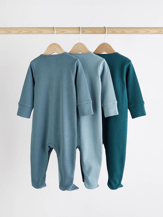 Petrol Blue 3 Pack Baby Sleepsuits (0-2yrs) image 3