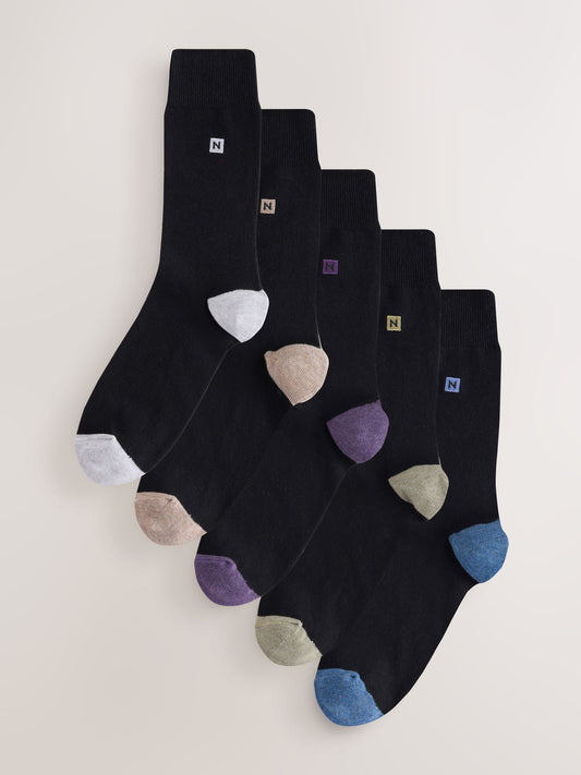 Black Mineral Blue/ Purple Heel and Toe Embroidered Lasting Fresh N Logo Heel Socks 5 Pack - image 1