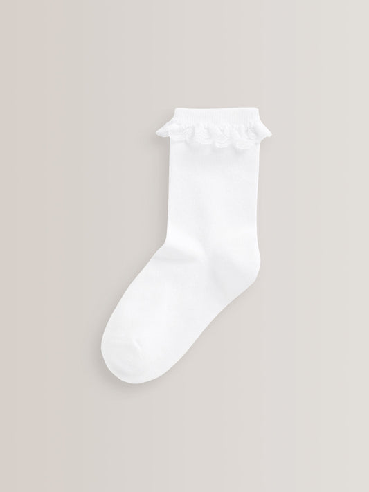 White 5 Pack Cotton Rich Cushioned Sole Ruffle Ankle School Socks image 2