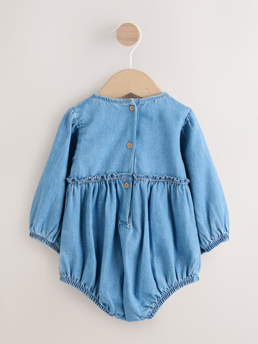 Denim Blue Baby Bloomer Rompers Set 2 Piece with Tights Immediate