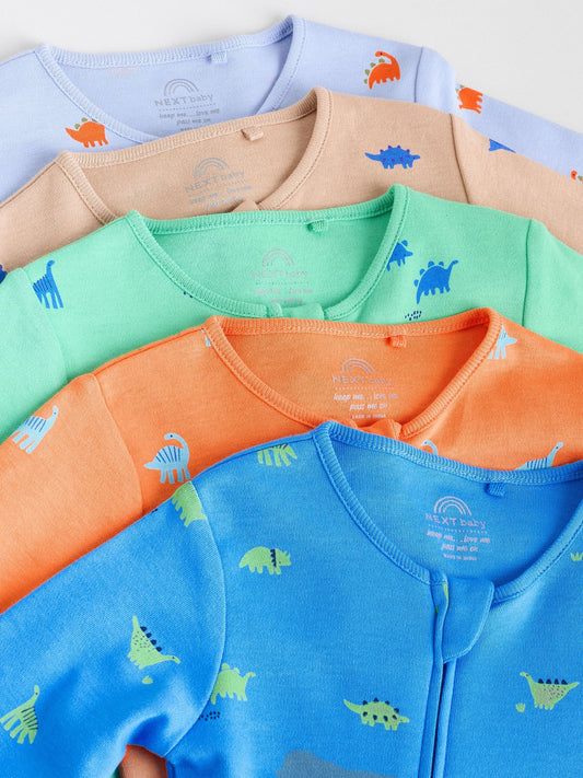 Bright 100% Cotton Two Way Zip Baby Sleepsuits 5 Pack (0mths-2yrs) image 3