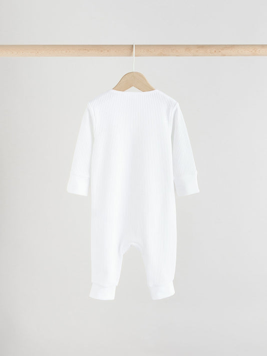 White 100% Cotton Two Way Zip Baby Footless Sleepsuits 3 Pack (0mths-2yrs) image 2